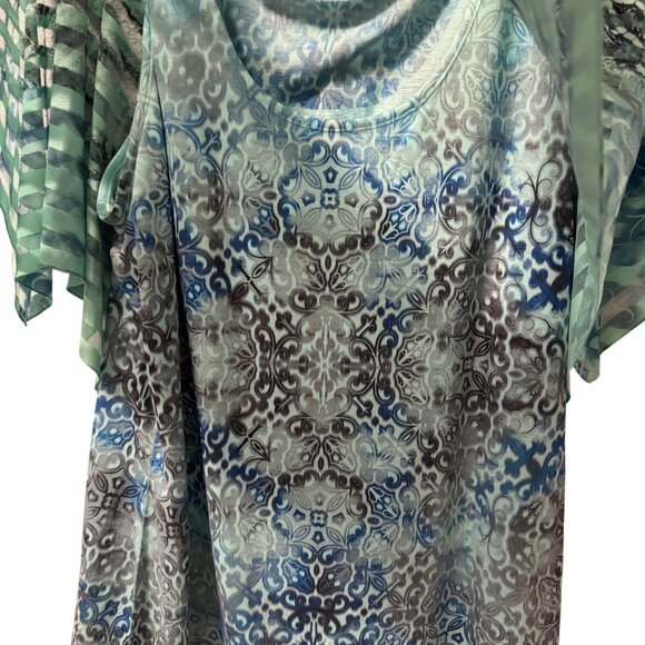 One World blouse Sz 2X Blue & Green Printed Top with overlay part blouse. NWT - Picture 5 of 11